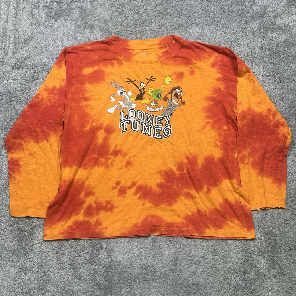 Looney Toons Tie Dye Shirt Women's 2XL‎ Orange Red Long Sleeve Bugs Bunny Y2K